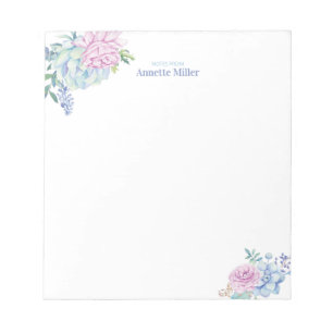 Bloc-notes de papeterie personnelle florale de suc