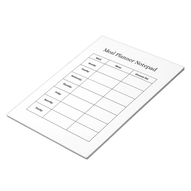 Bloc-notes de planification des repas hebdomadaire (Incliné)