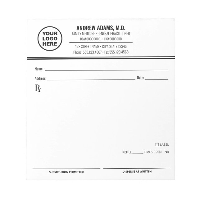 Bloc-notes de prescription modifiable (Devant)