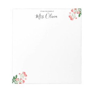 Bloc-notes de professeur à fleurs roses mignon