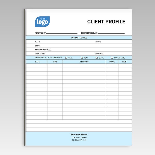 Bloc-notes de profil client pour entreprise (Créateur téléchargé)