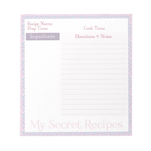 Bloc-notes de recette en Motif Geo rose bébé (Devant)