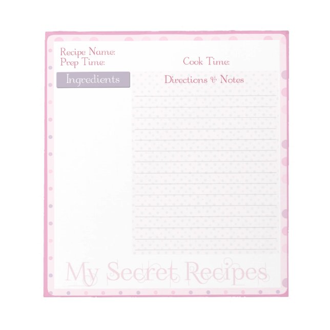 Bloc-notes de recette en points roses doux (Devant)