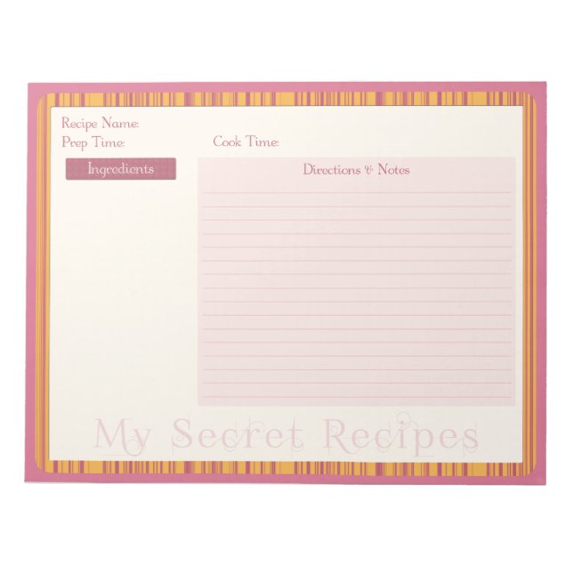 Bloc-notes de recette en rose chaud et en bande ja (Devant)