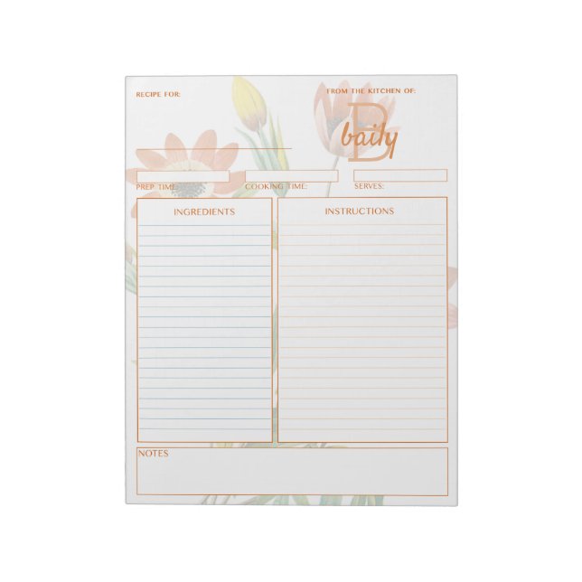 Bloc-notes de recette personnalisable anémone bota (Tourné)