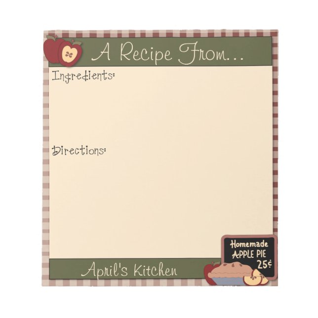 Bloc-notes de recettes de pommes de pays (Devant)