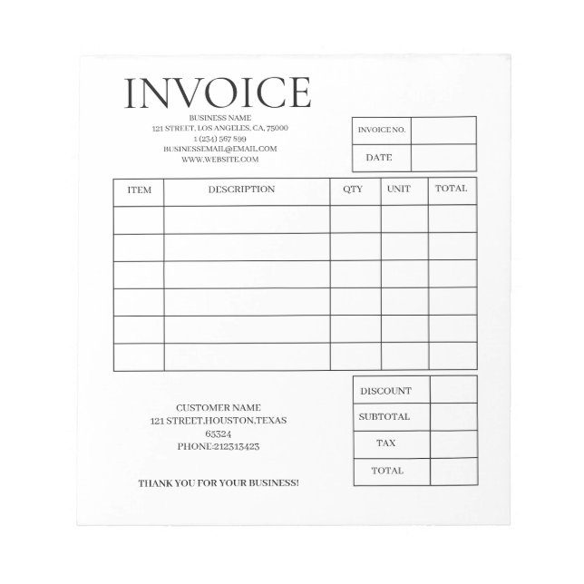 Bloc-notes de reçu de facture personnalisé pour pe (Devant)