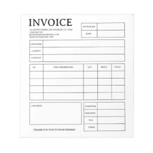 Bloc-notes de reçu de facture personnalisé pour pe