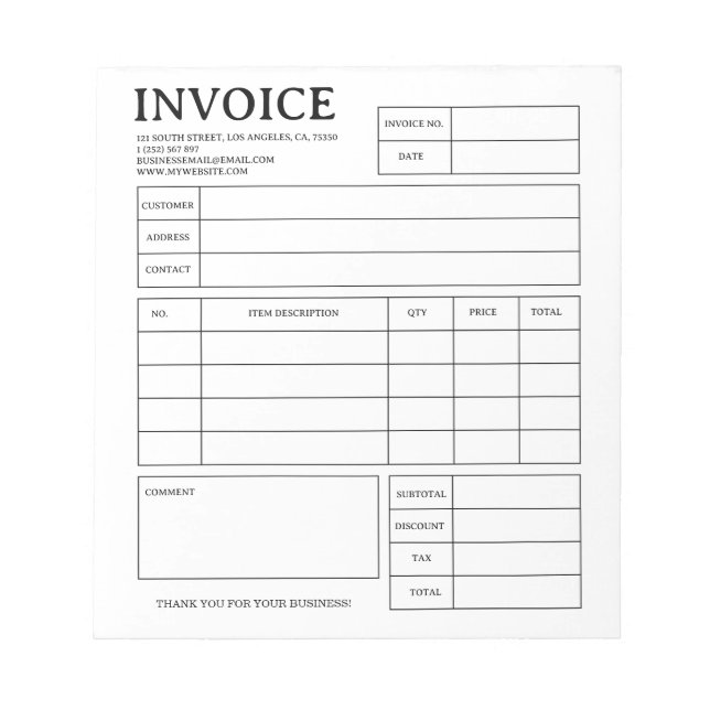 Bloc-notes de reçu de facture personnalisé pour pe (Devant)