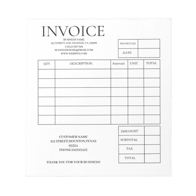 Bloc-notes de reçu de facture personnalisé pour pe (Devant)