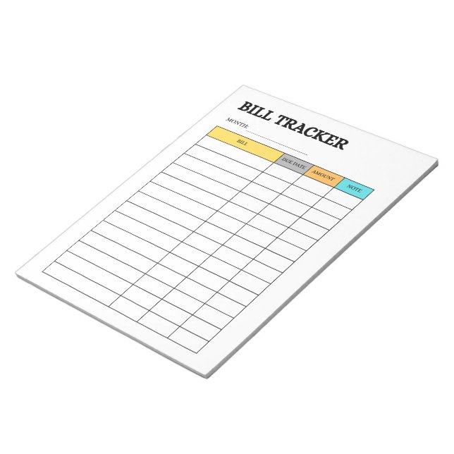 Bloc-notes de suivi de factures mensuelles (Incliné)