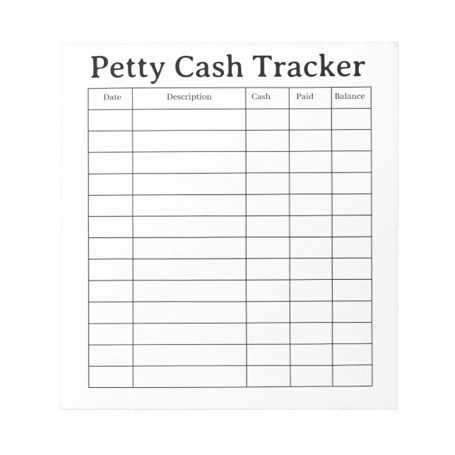 Bloc-notes de suivi de petite caisse (Devant)