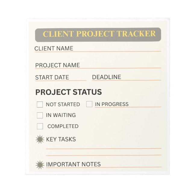 Bloc-notes de suivi de projet client (Devant)