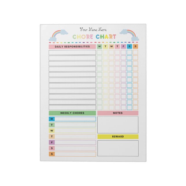 Bloc-notes de tableau de tâches pour enfants avec  (Tourné)