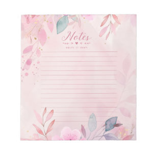 Bloc-notes d'écriture à l'aquarelle rose