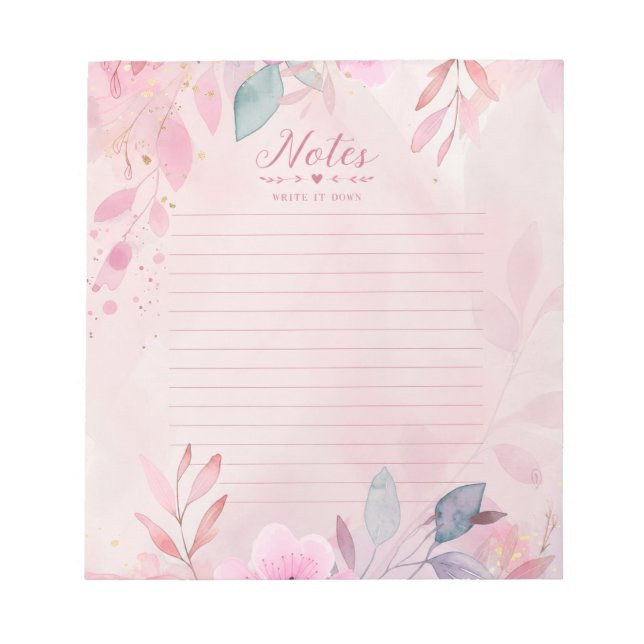 Bloc-notes d'écriture à l'aquarelle rose (Devant)