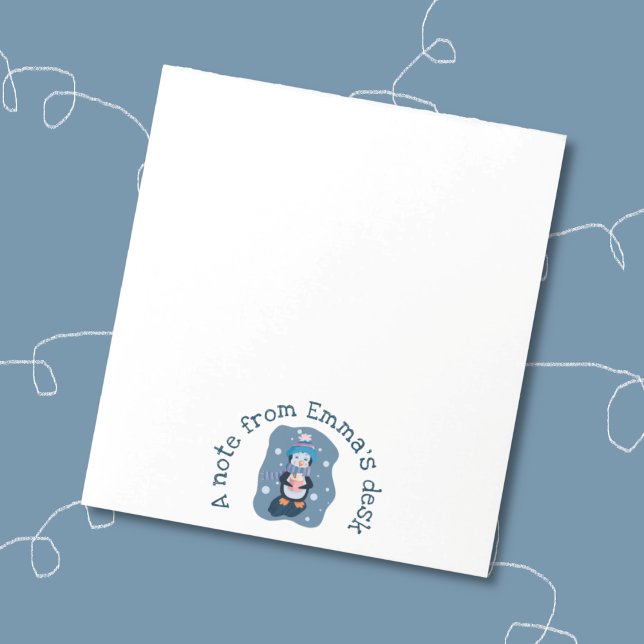 Bloc-notes d'hiver avec un manchot et une tasse de (Penguin with hot cocoa mug winter theme personalized notepad . )