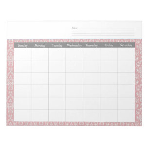 Bloc-notes du calendrier du calendrier des damas d