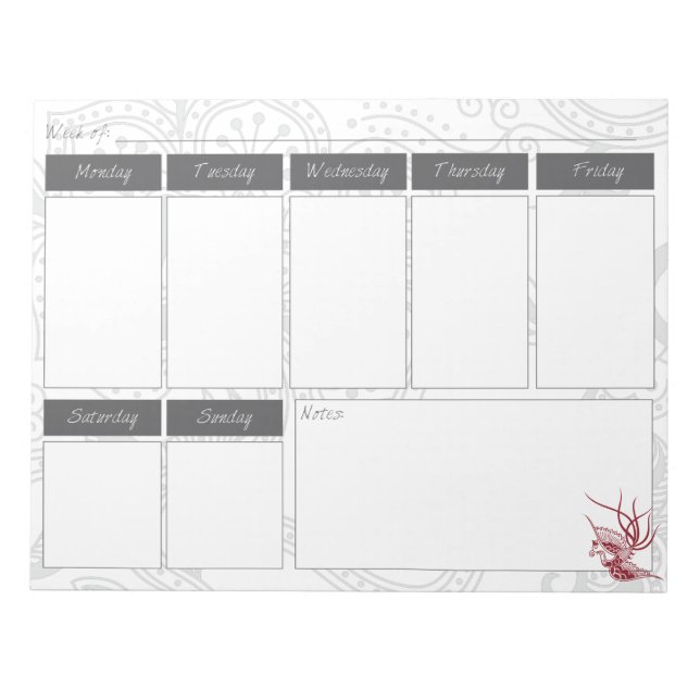 Bloc-notes du calendrier hebdomadaire Red Bird & F (Devant)