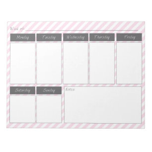 Bloc-notes du calendrier hebdomadaire rose et gris