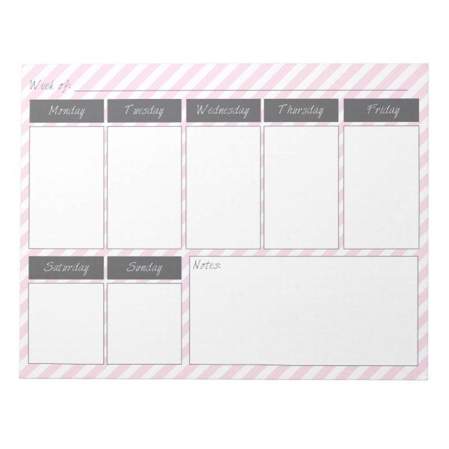 Bloc-notes du calendrier hebdomadaire rose et gris (Devant)
