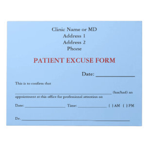 Bloc-notes du formulaire d'excuses du patient (ble