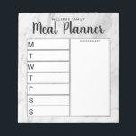 Bloc-notes du planificateur de repas hebdomadaire<br><div class="desc">Planificateur de repas familial personnalisé hebdomadaire. Créez un planificateur de repas personnalisé pour votre cuisine familiale. Espace pour écrire des plans de repas pour chaque jour de la semaine. Ajoutez également des épiceries et plus à l'organisateur de la liste d'achats. Il présente un design moderne minimaliste noir et blanc et...</div>