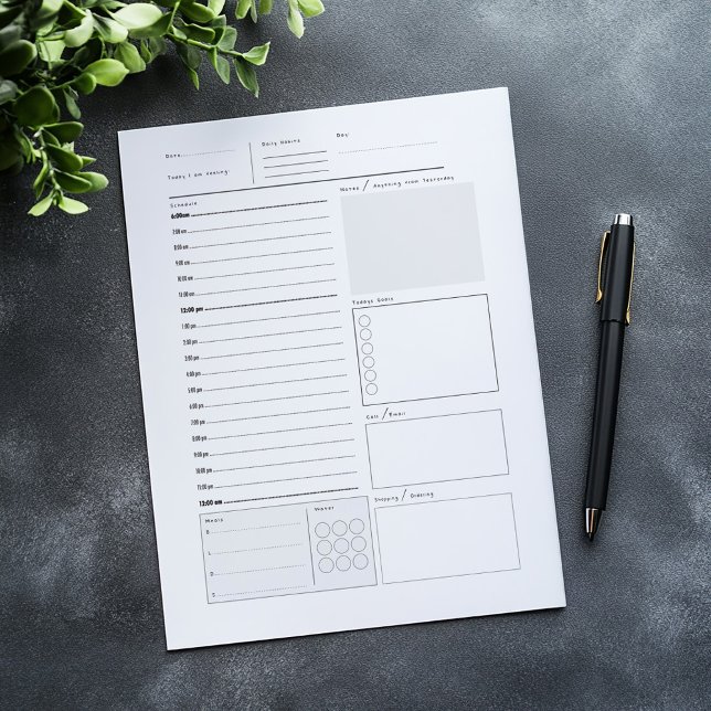 Bloc-notes du planificateur quotidien (Daily planner, hour by hour view, space for your notes, to do lists, meal planner, water tracker.)