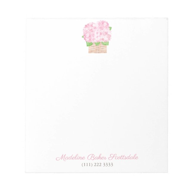 Bloc-notes élégant aquarelle Hydrangea rose pour f (Devant)