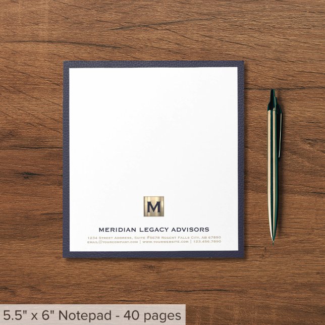 Bloc-notes élégant avec logo initial bleu et or (Créateur téléchargé)