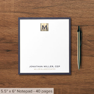 Bloc-notes élégant Blue Gold Initial Logo