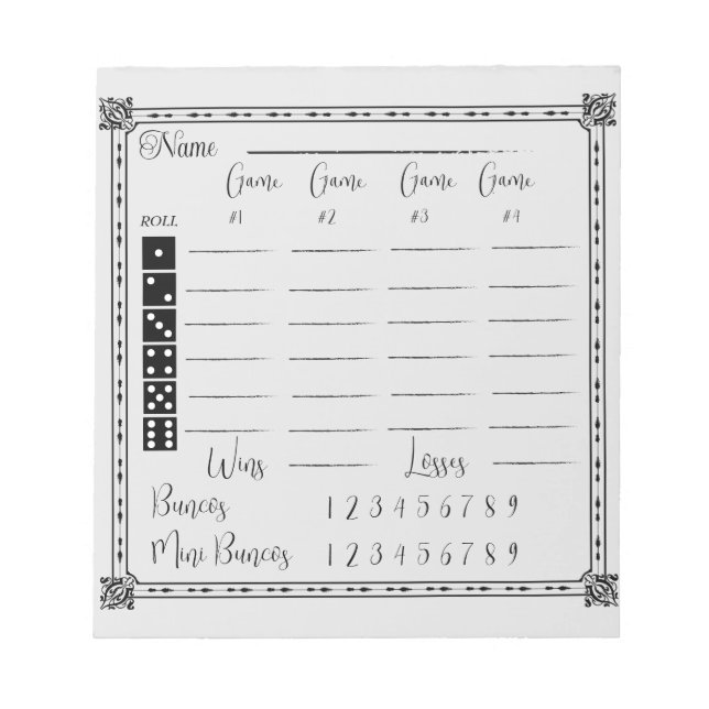 Bloc-notes élégant pour bunco (Devant)