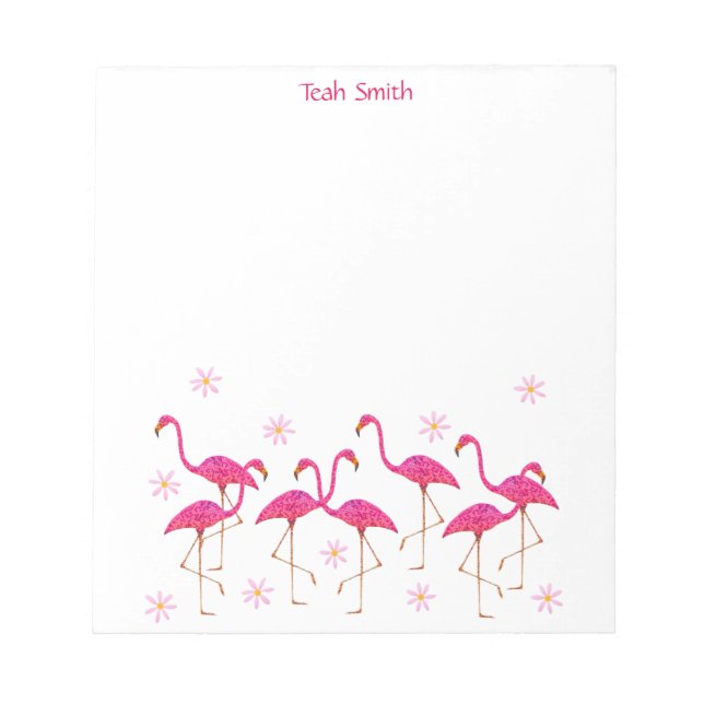 Bloc-notes Flamants roses roses de nom personnalis (Devant)