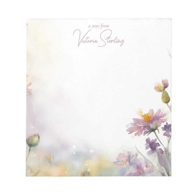 Bloc-notes fleur sauvage floral blanc rose (Devant)