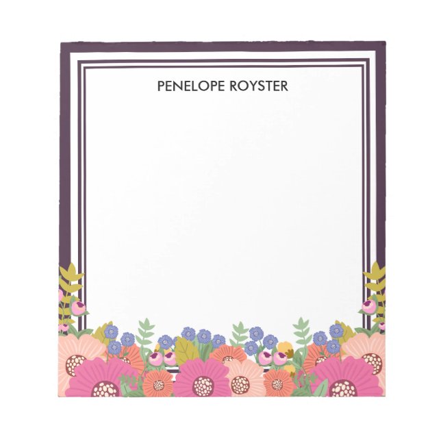 Bloc-notes Fleuriste prune foncé blanc (Devant)