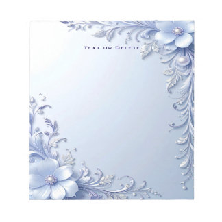 Bloc-notes Fleurs Ornées Bleues avec Perles