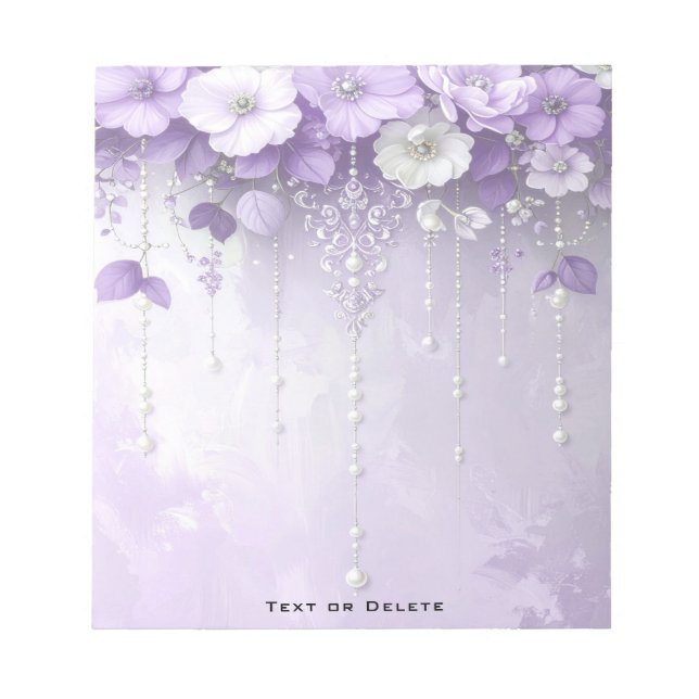 Bloc-notes Fleurs Violettes avec Perles Pendantes (Devant)