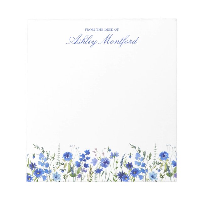 Bloc-notes floral bleu personnalisé (Devant)