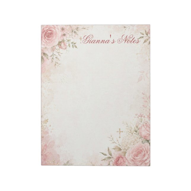 Bloc-notes floral chrétien nom personnalisé (Tourné)