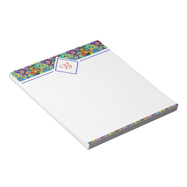 Bloc-notes floral fleuri brillant en paisley (Incliné)
