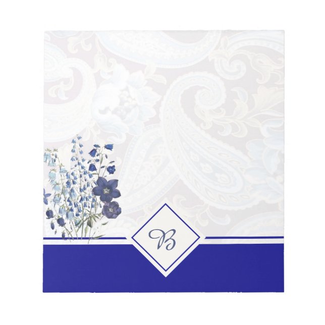 bloc-notes floral paisley bleu (Devant)