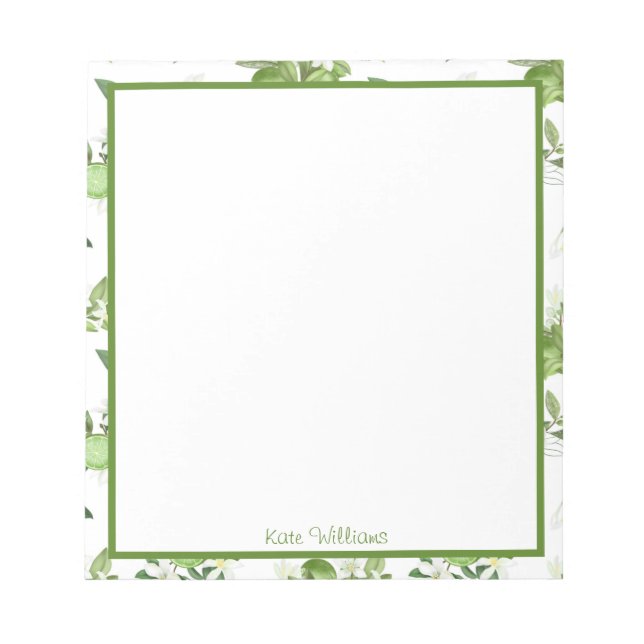 Bloc-notes floral personnalisé au citron vert (Devant)