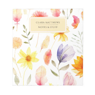 Bloc-notes floral personnalisé Nom personnalisé