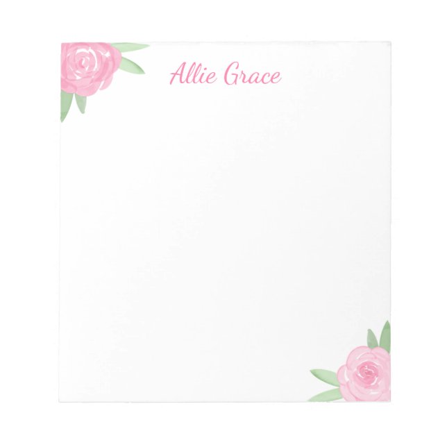 Bloc-notes floral Rose rose - Nom personnalisé (Devant)