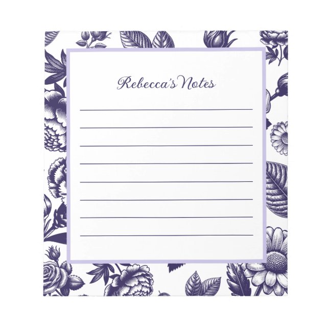 Bloc-notes floral vintage bleu marine (Devant)