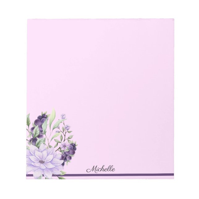 Bloc-notes floral violet lavande VOTRE nom Texte (Devant)