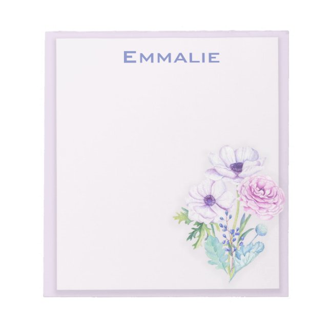 Bloc-notes floral violet personnalisé (Devant)