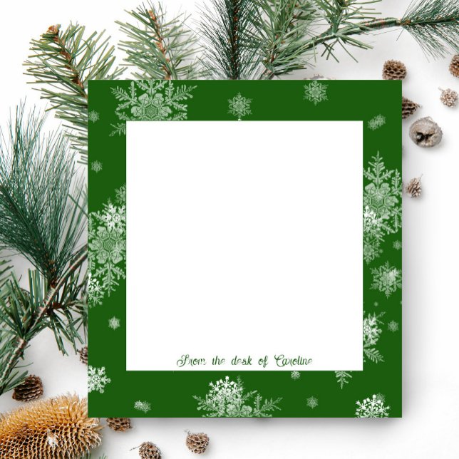 Bloc-notes Green Christmas Snowflakes (Green Christmas Snowflakes Personalized Notepad)
