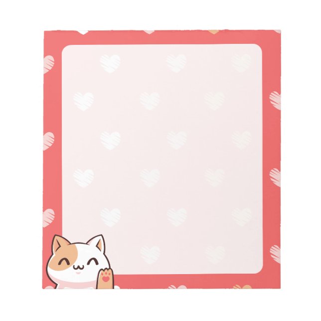 Bloc-notes Kawaii Chat et Coeurs (Devant)