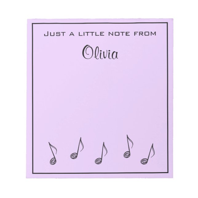 Bloc-notes lavande avec notes de musique personnal (Devant)
